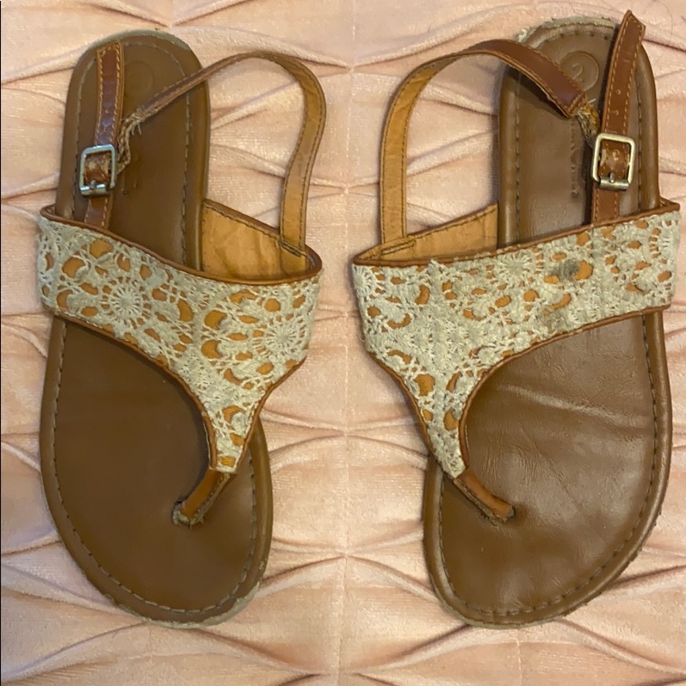 Girls cream and brown sandals
